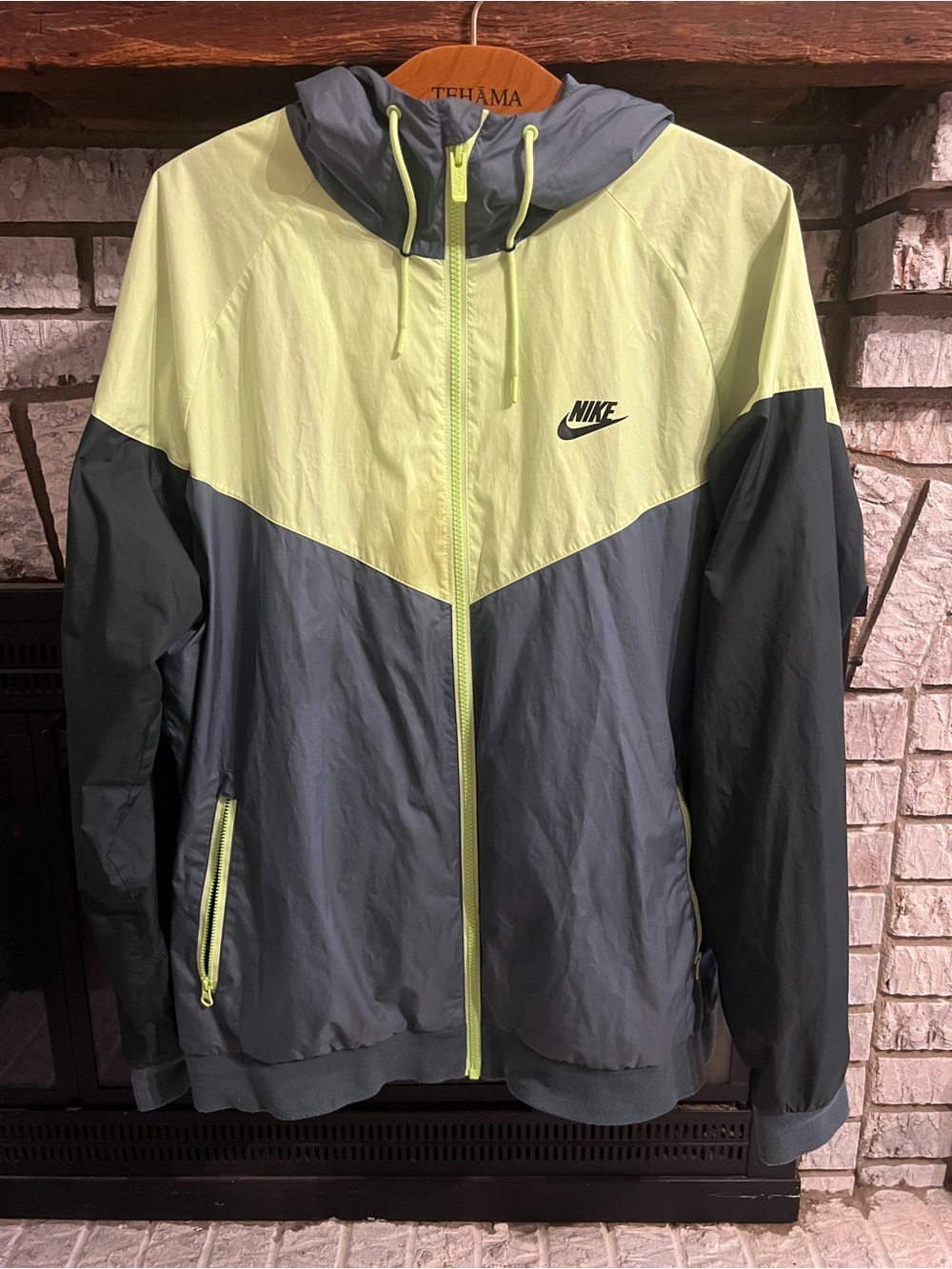 Nike Men’s Hooded Windbreaker Jacket - Neon Yellow & Charcoal